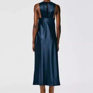Tibi Heavy 100% Satin Midi Bias Dress 0 BLACK NWT **READ*